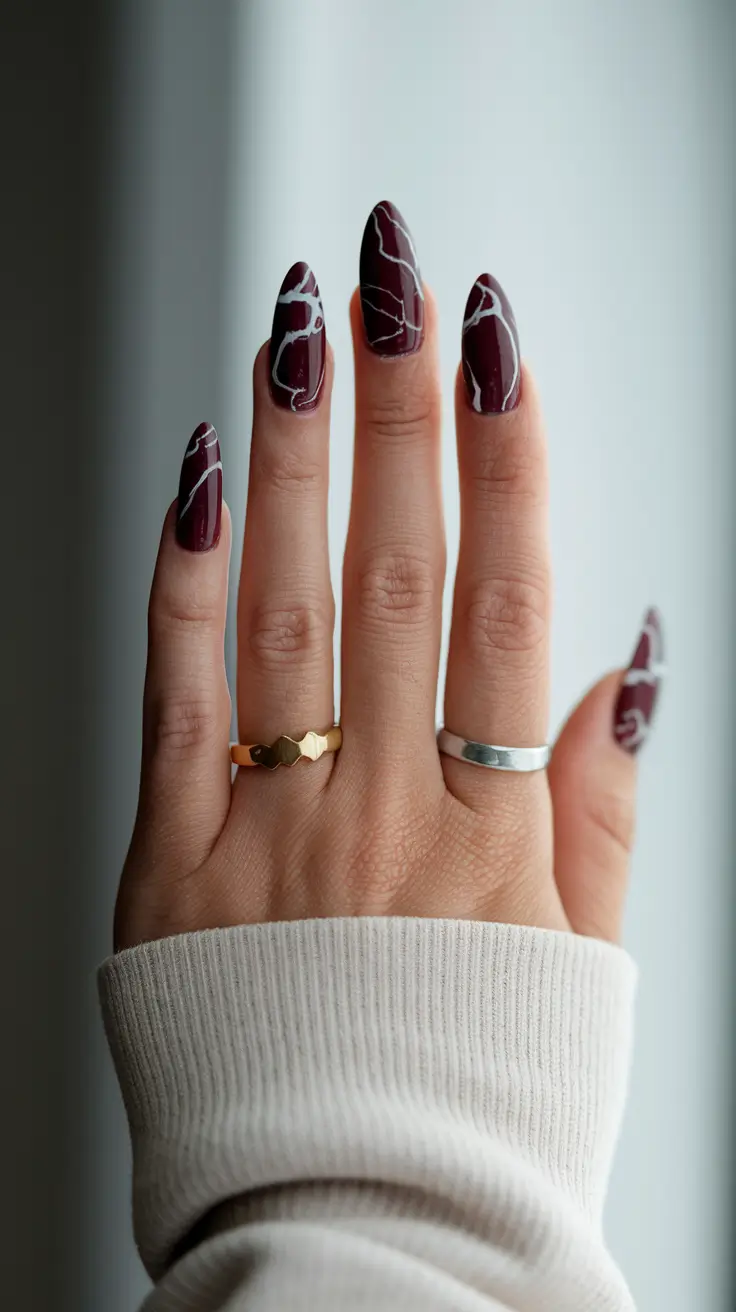 autumn nails designs 2025 Marbled Wine Drama