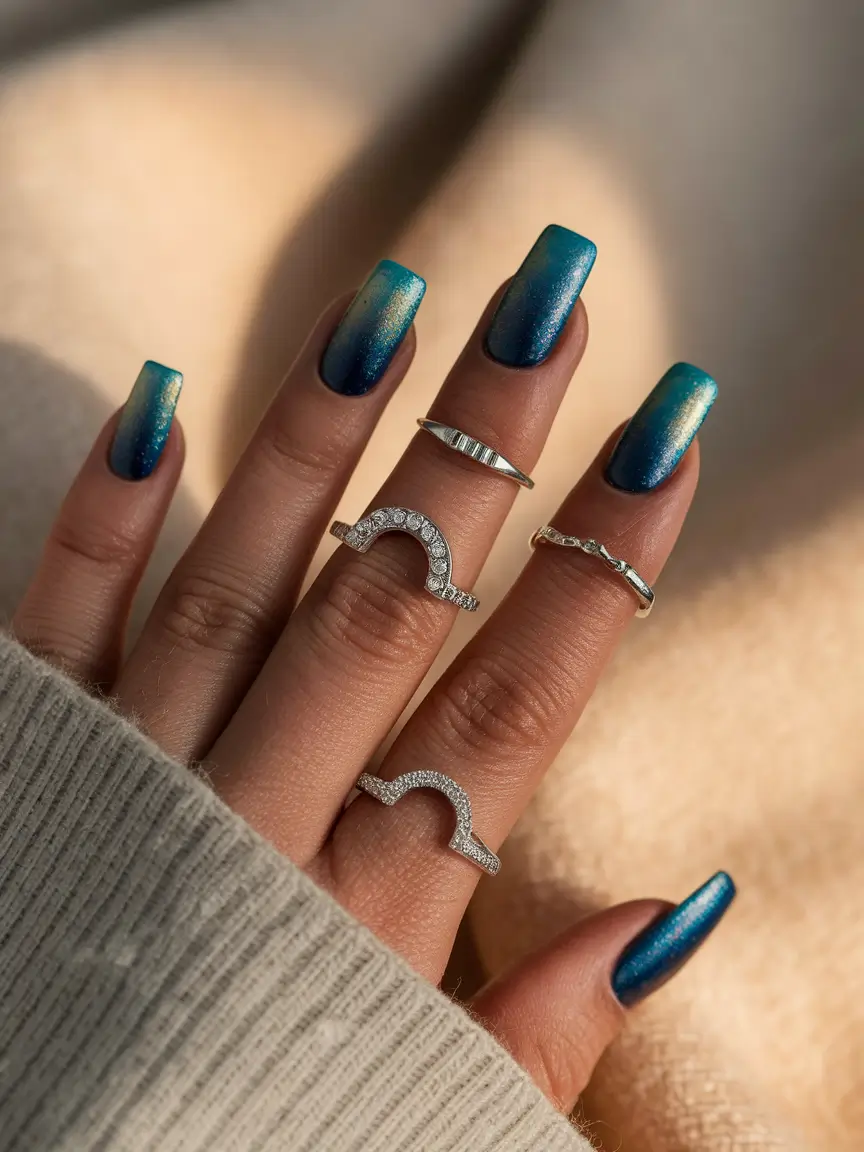 autumn nails designs 2025 Midnight Blue Sparkle
