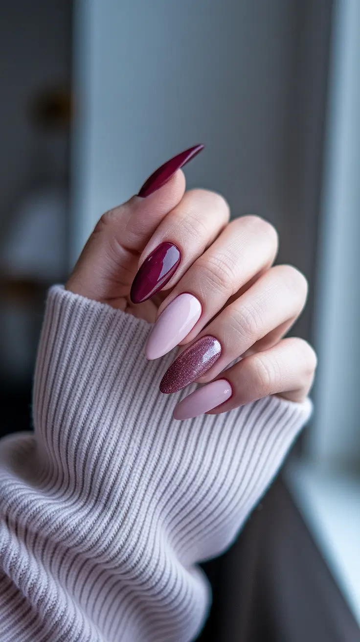 autumn nails designs 2025 Wine and Blush Harmony