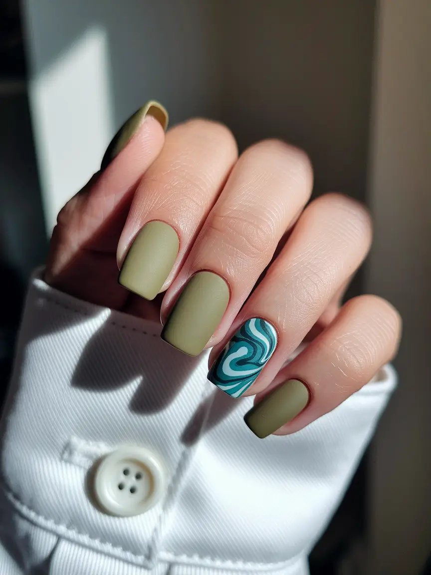 autumn nails designs 2025 Olive Matte Geometry