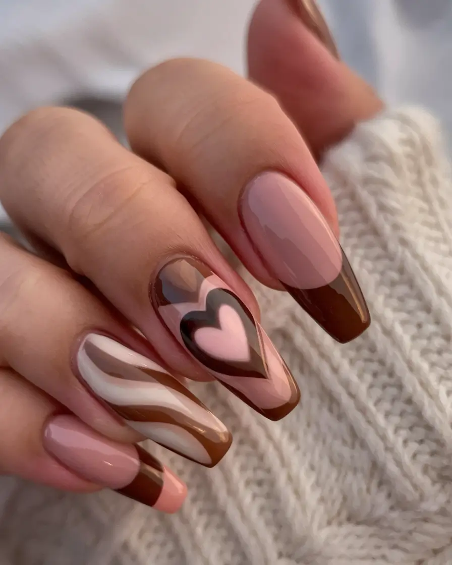 brown fall nails 2025 Sweet Cocoa & Pink Accents