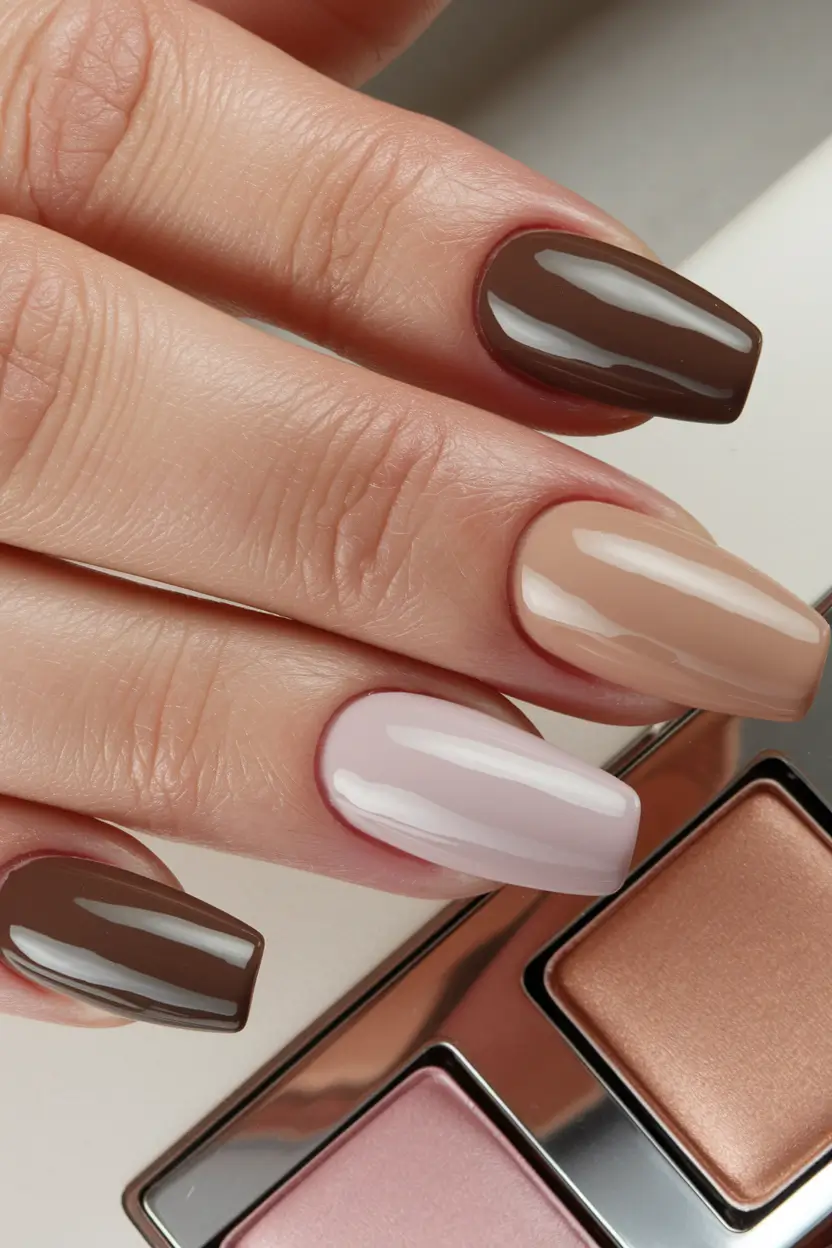 brown fall nails 2025 Neutral Mix & Match