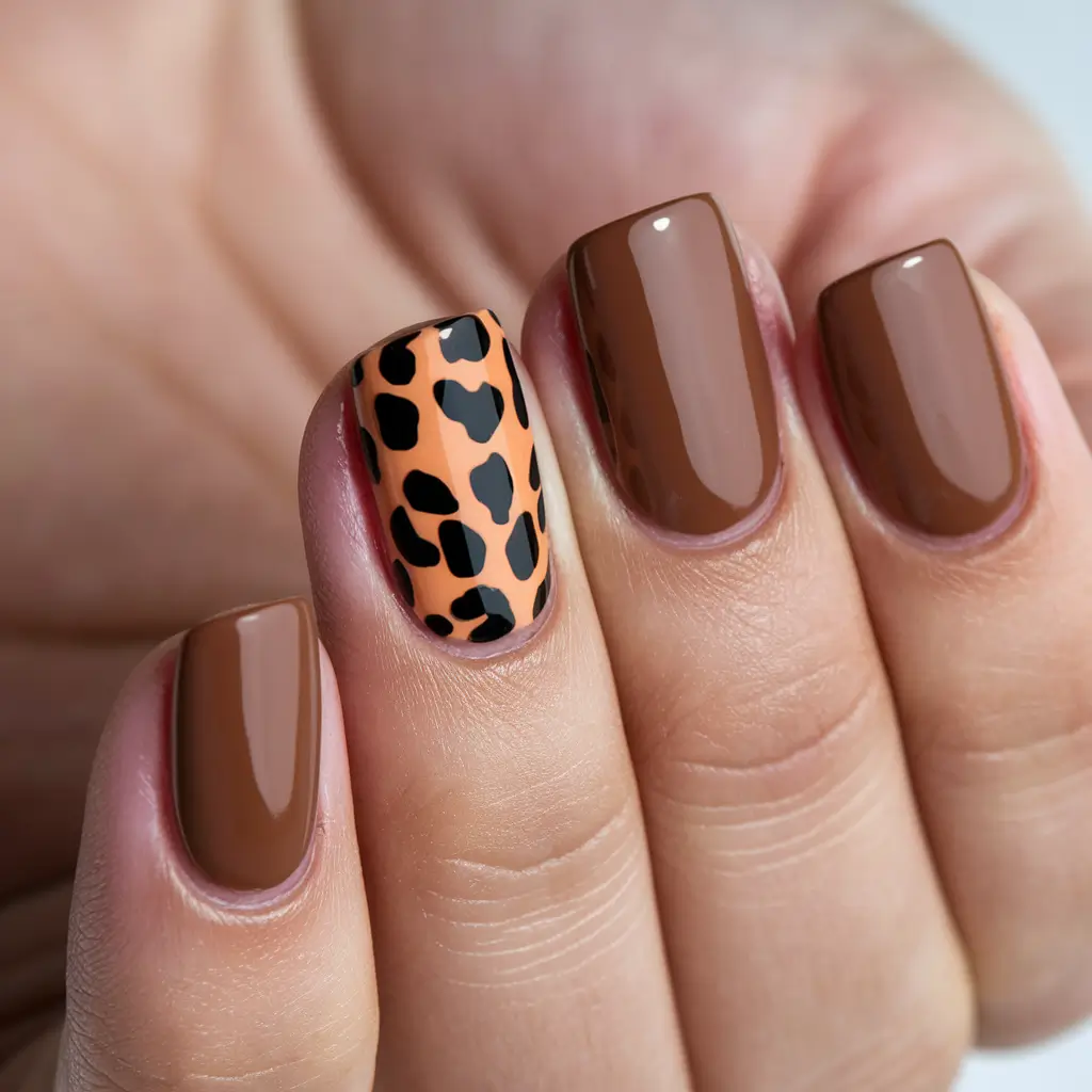 brown fall nails 2025 Leopard Accent Pop