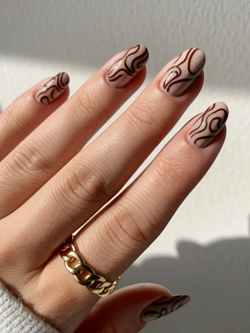 brown fall nails 2025 Abstract Swirl Minimalism