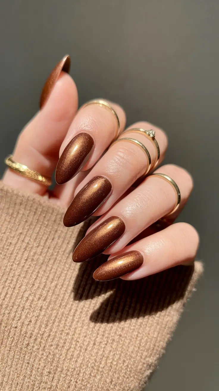 brown fall nails 2025 Molten Bronze Elegance