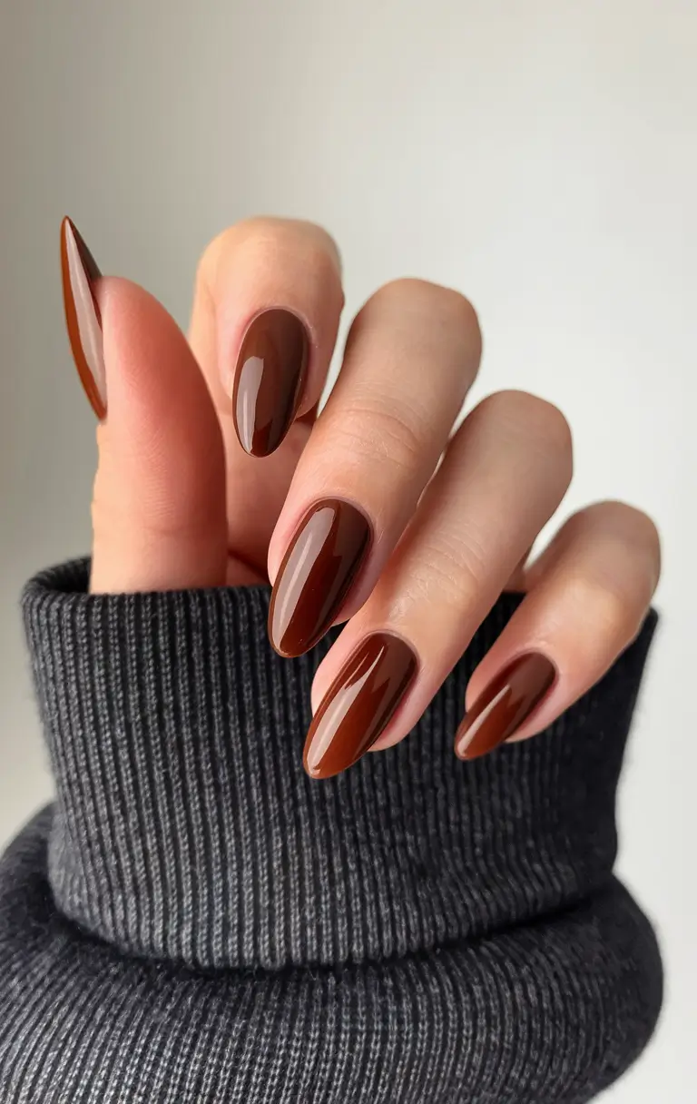 brown fall nails 2025 Classic Glossy Cocoa