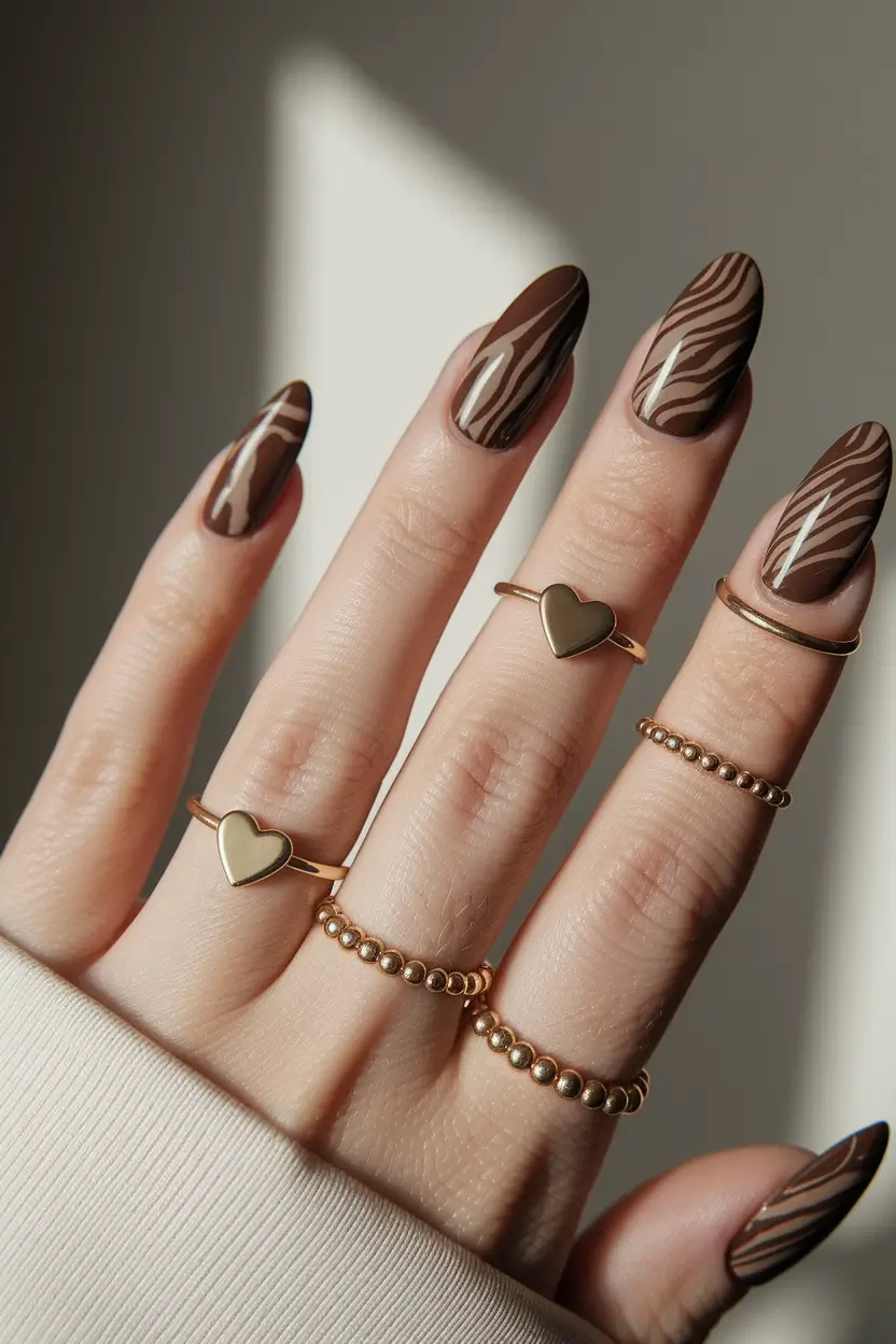 brown fall nails 2025 Playful Cocoa Swirls