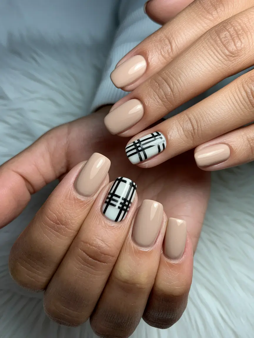 brown fall nails 2025 Modern Plaid Neutrals