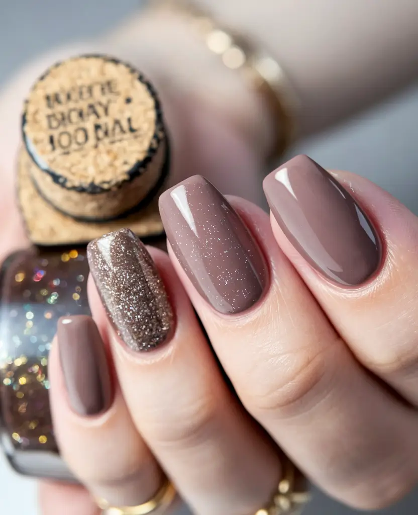 brown fall nails 2025 Subtle Taupe Sparkle