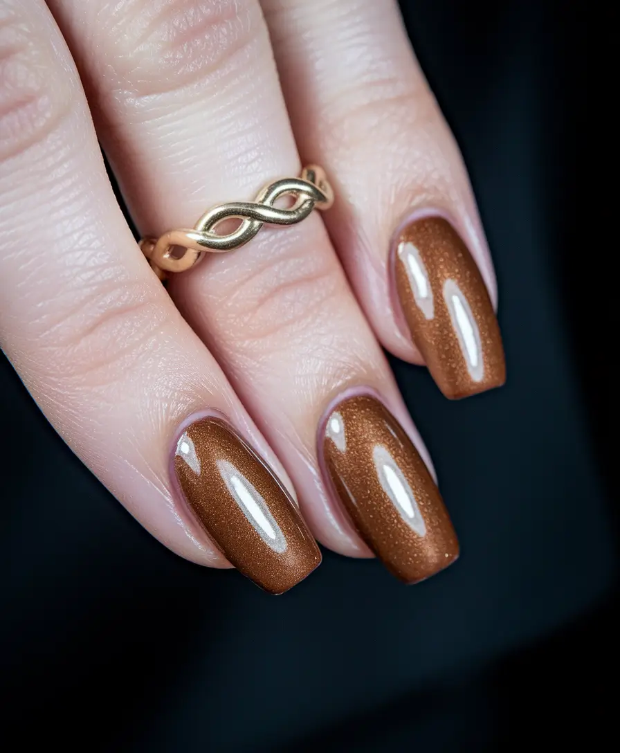 brown fall nails 2025 Caramel Gloss Squares