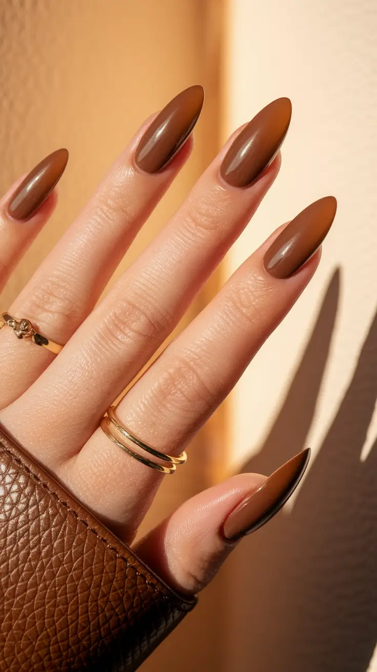 brown fall nails 2025 Almond Mocha Minimalism