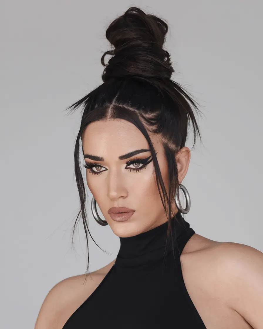 easy fall hairstyles ideas 2025 Messy High Bun with Face-Framing Strands