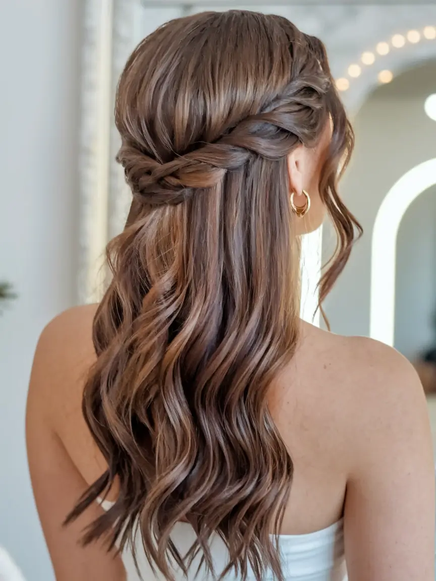 easy fall hairstyles ideas 2025 Twisted Half-Up with Loose Waves
