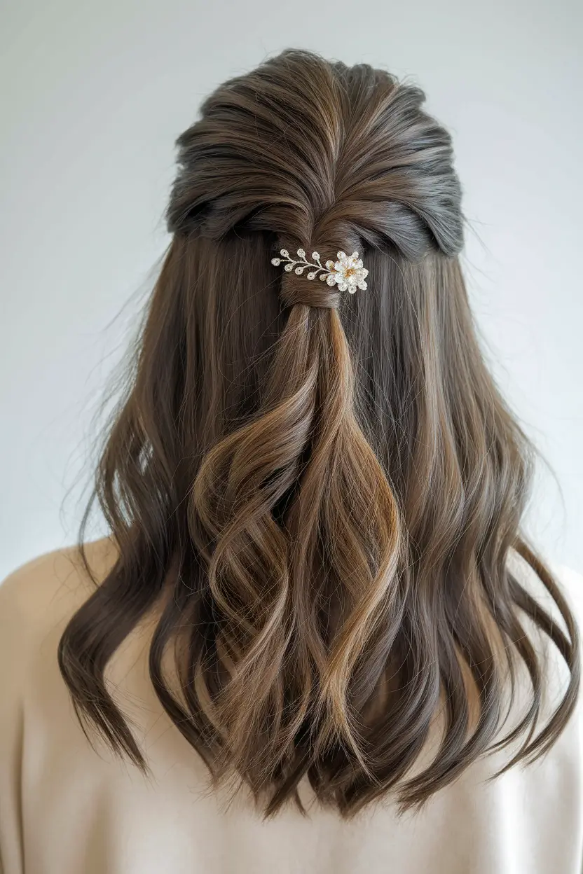 easy fall hairstyles 2025 Romantic Half-Up with Soft Waves