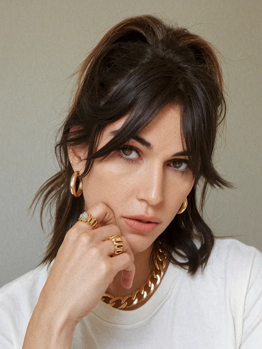 easy fall hairstyles ideas 2025 Modern Shag with Playful Bangs