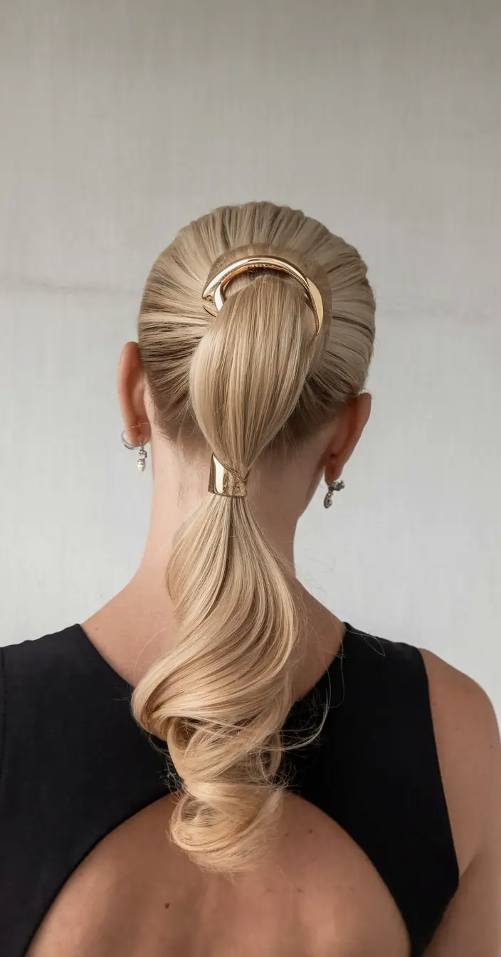 easy fall hairstyles ideas 2025 Polished Ponytail with Gold Accents