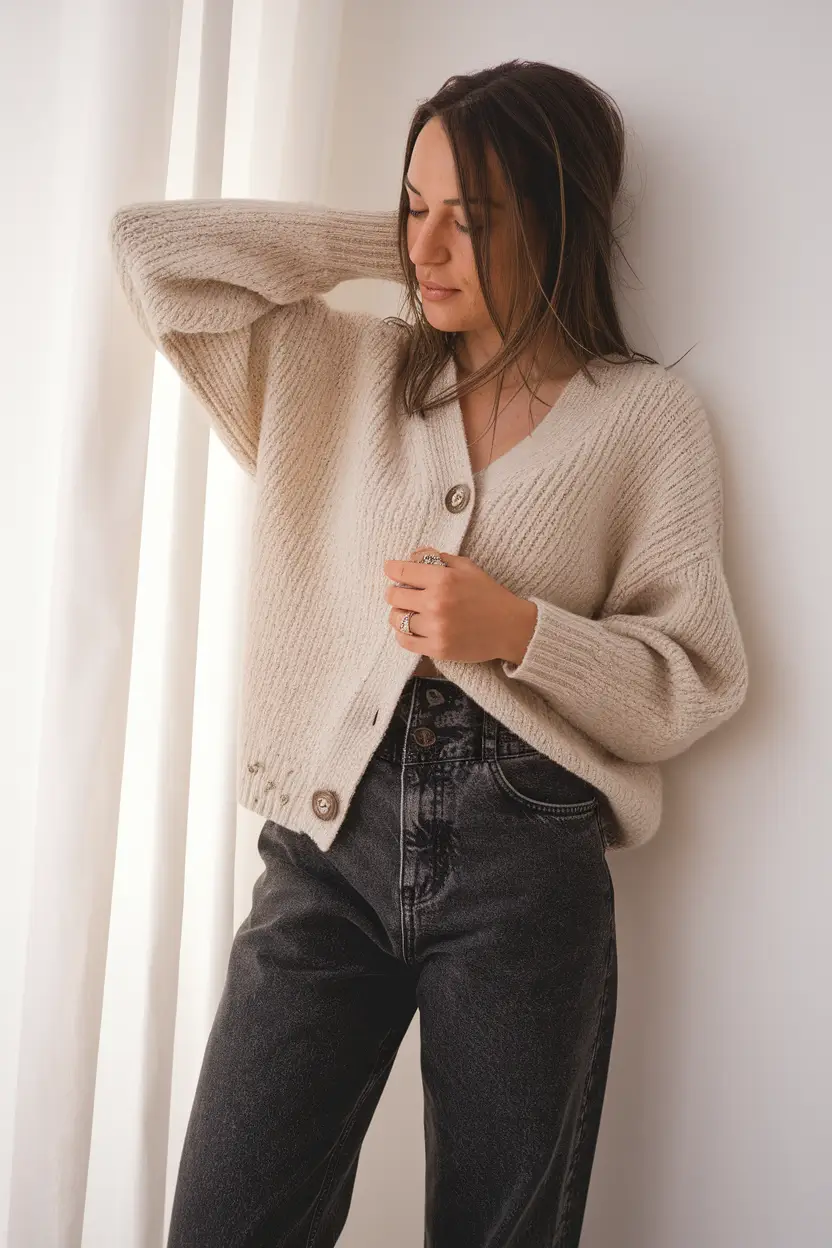 everyday fall outfits ideas 2025 Soft Knit and Relaxed Denim