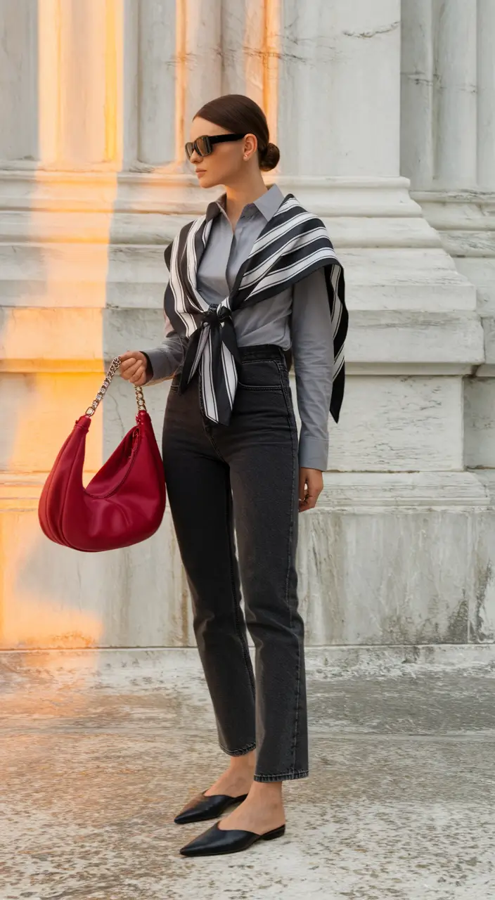 everyday fall outfits ideas 2025 Parisian-Inspired Stripes and Denim