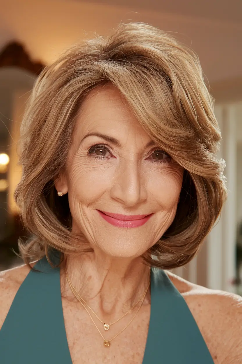haircuts women over 50 thick hair Feathered Flip with Rich Dimension