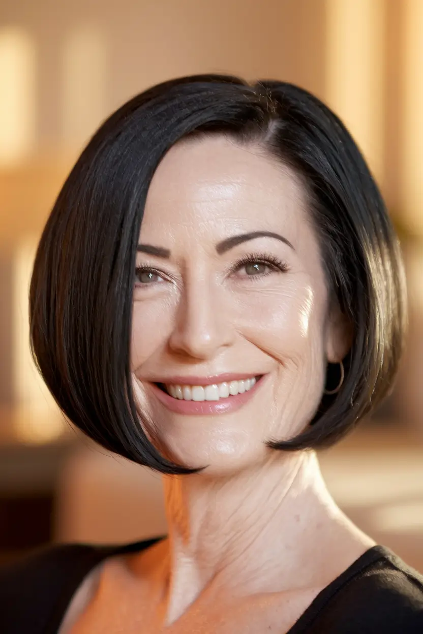 haircuts women over 50 short Precision Chin Bob with Bold Curve