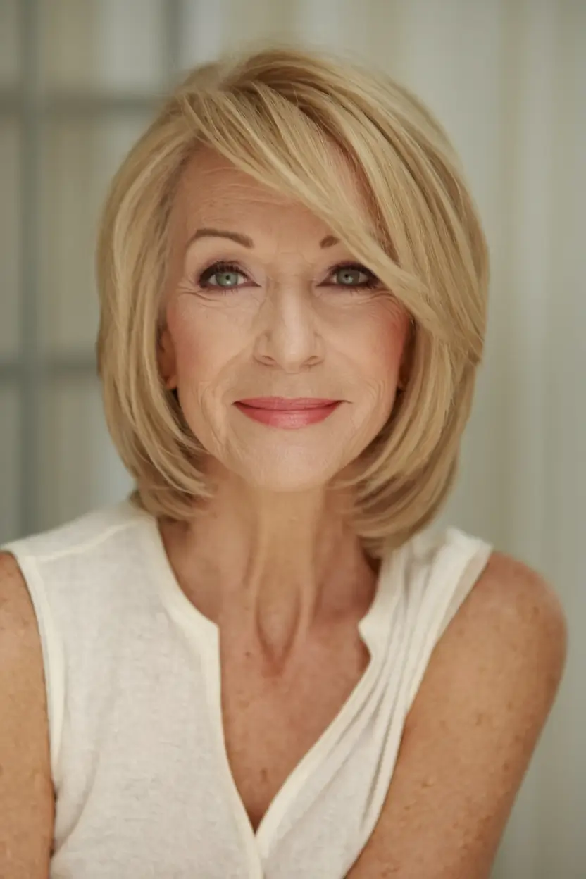 haircuts women over 50 long Side-Swept Drama with Soft Layers