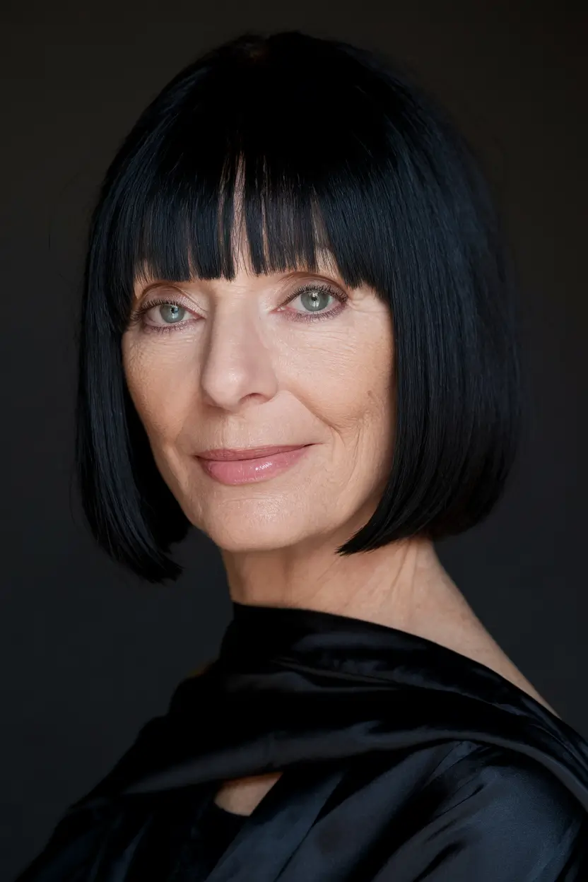 haircuts women over 50 with bangs Blunt Bob with Fringe Drama