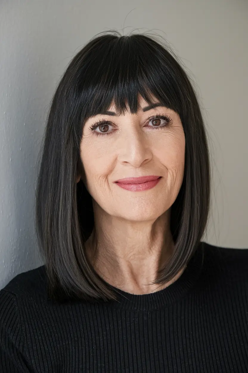 haircuts women over 50 fine hair Classic Straight Long Bob with Curtain Bangs