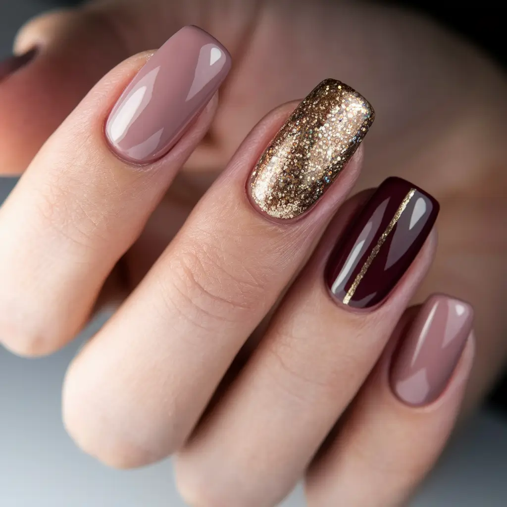 nail color for women over 50 Golden Burgundy Mix