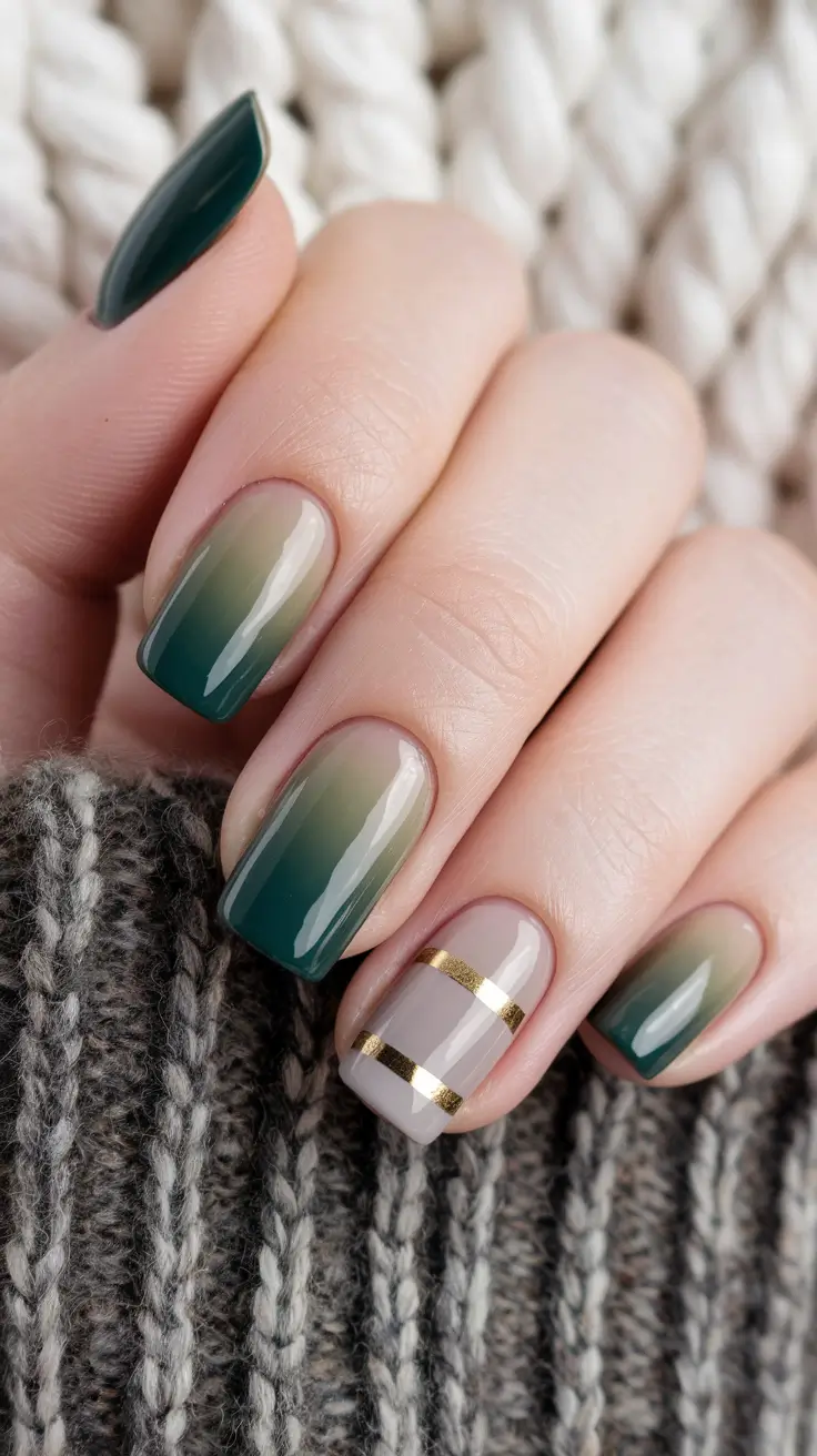 nail color for women over 50 Emerald Fade with Gold Stripes