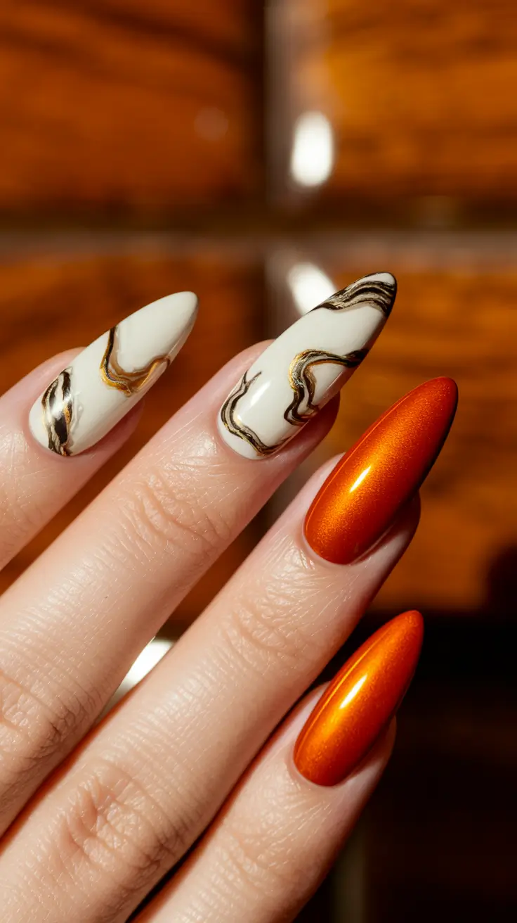 nail color for women over 50 Fiery Autumn Marble