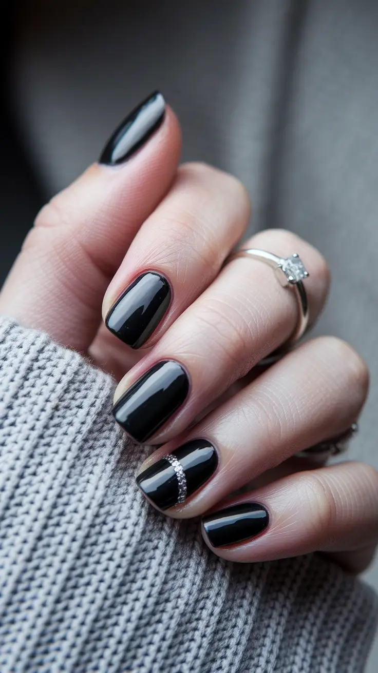 Fall Nail Color Ideas for Women Over 60 Classic Black with a Subtle Spark