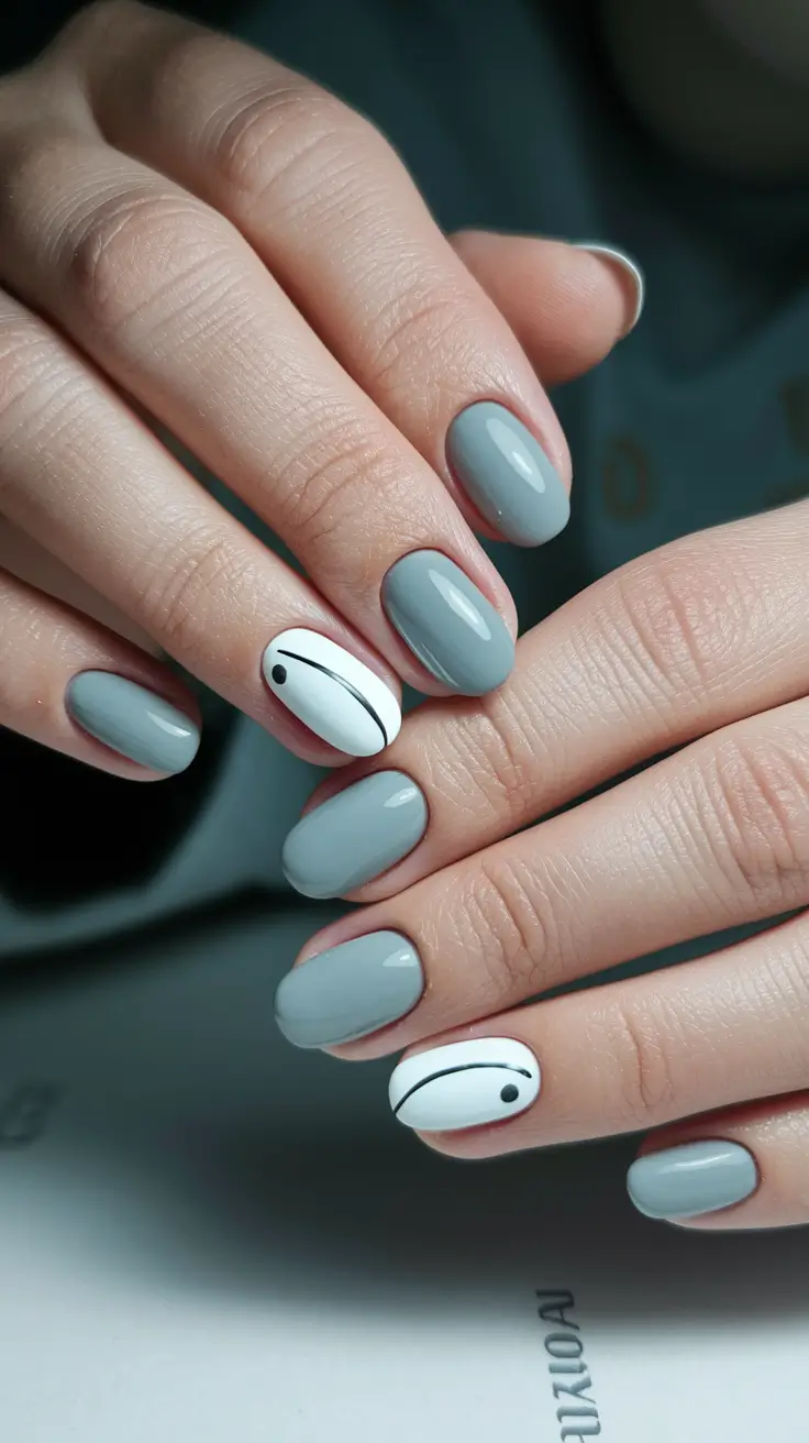 Fall Nail Color Ideas for Women Over 60 Minimalist Grey with a Graphic Touch