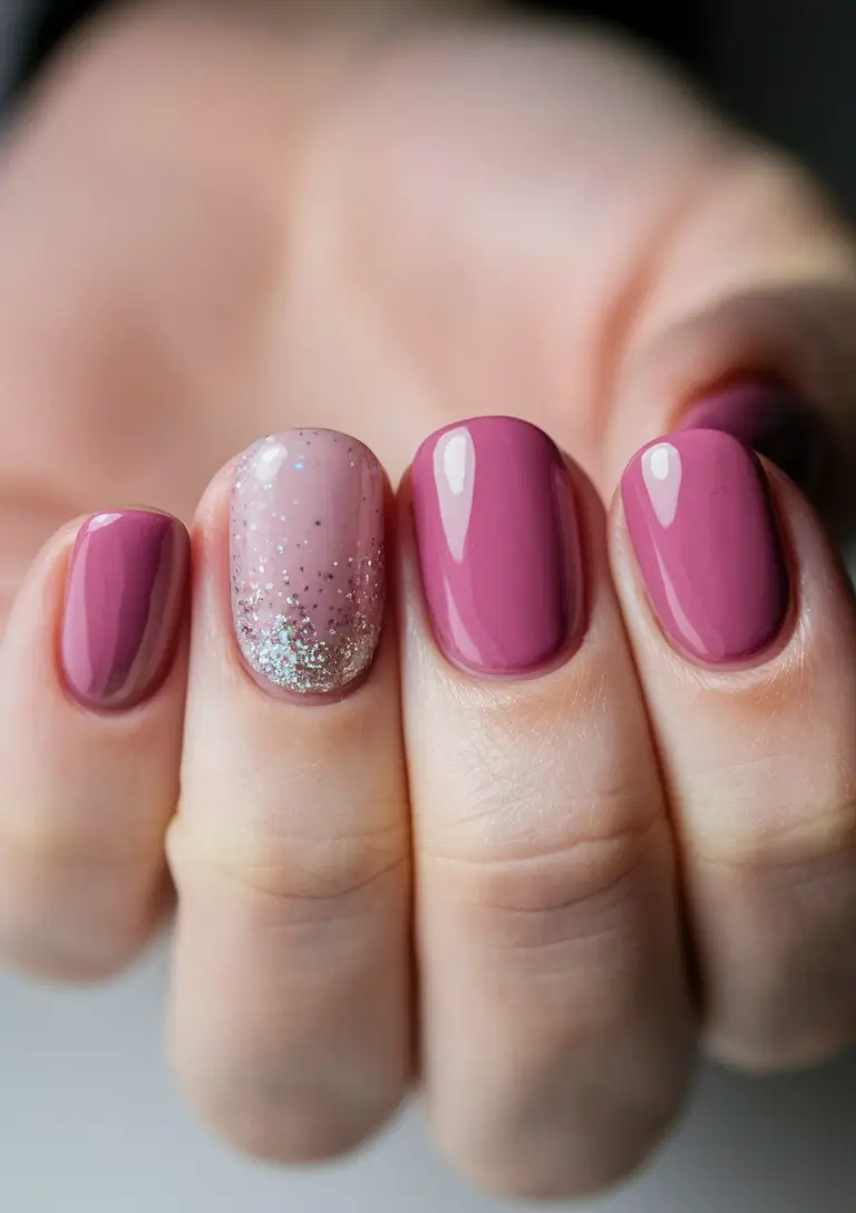Fall Nail Color Ideas for Women Over 60 Romantic Mauve with a Sparkle Accent