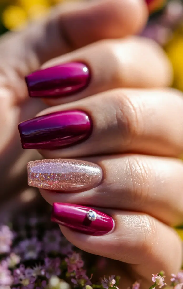 Fall Nail Color Ideas for Women Over 60 Berry Shine with a Sparkling Accent