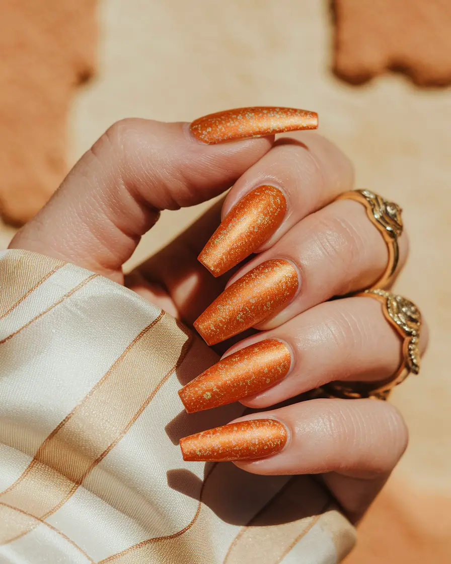 Fall Nail Color Ideas for Women Over 60 Golden Orange Glow