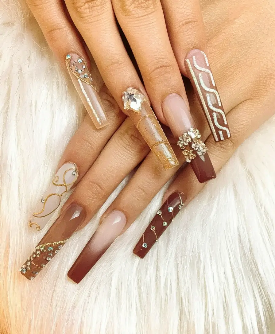 fall 3d nail art Crystal Accents and Gilded Details