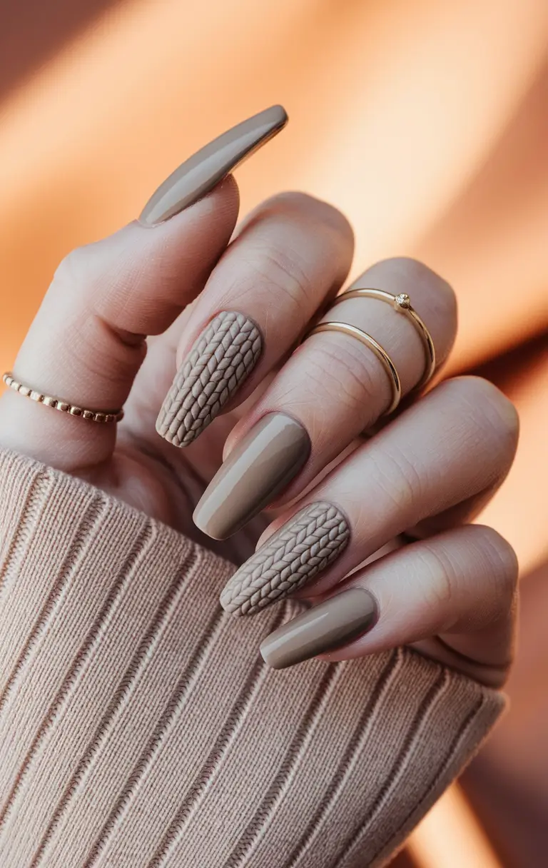 fall 3d nail art Cozy Knit-Inspired Neutrals