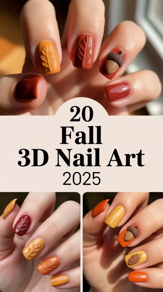 Fall 3D Nail Art 2025: Stunning Designs with Leaves and Gel for Chic Autumn Nails