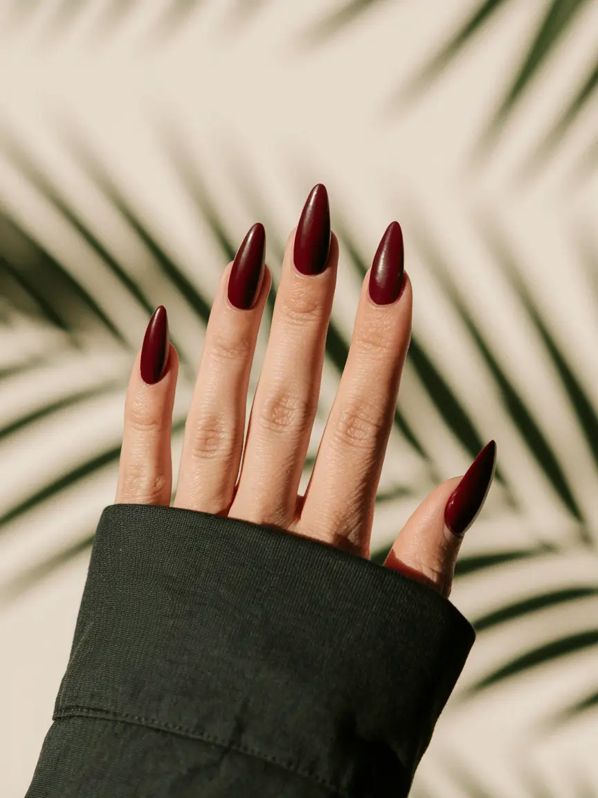 fall almond nails 2025 Velvety Burgundy Classic