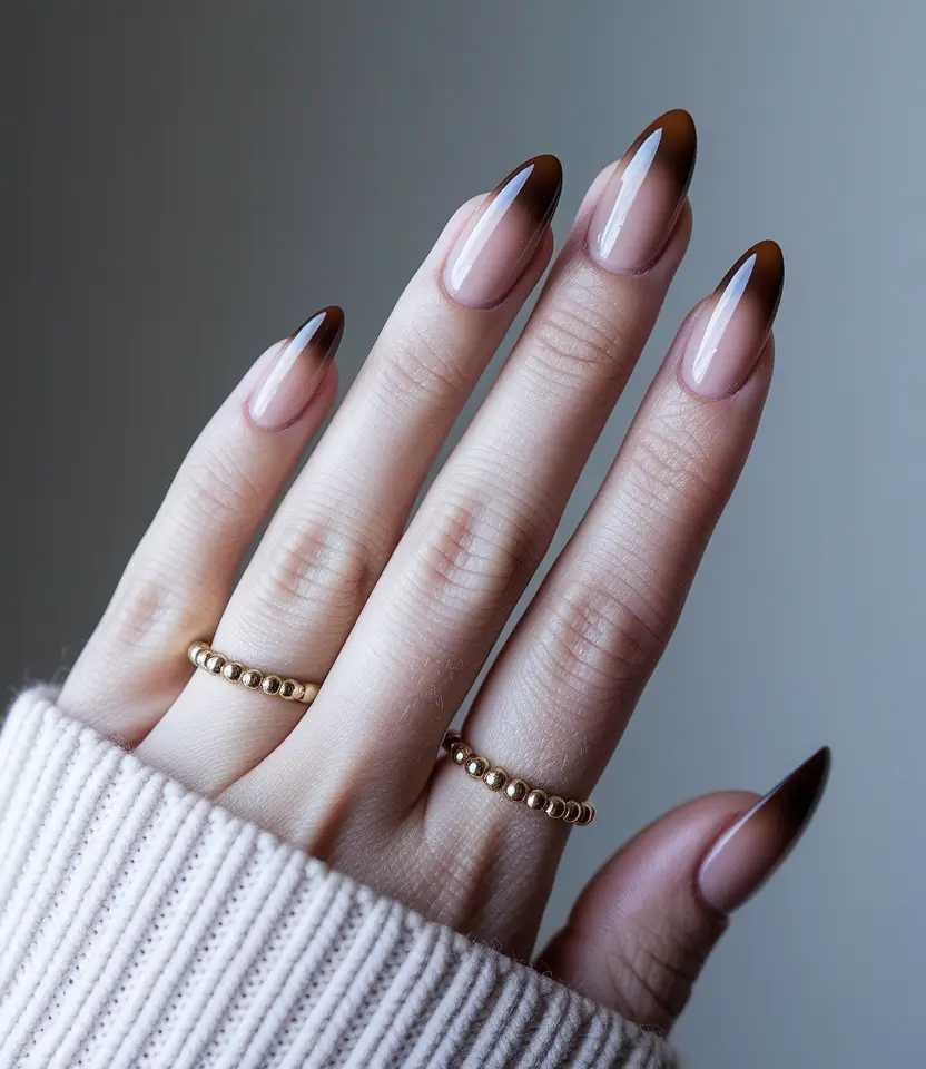 fall almond nails 2025 Chocolate Fade French