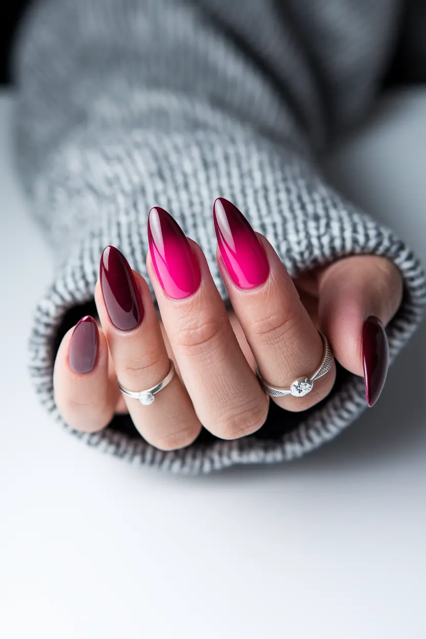 fall almond nails 2025 Berry Ombre Elegance