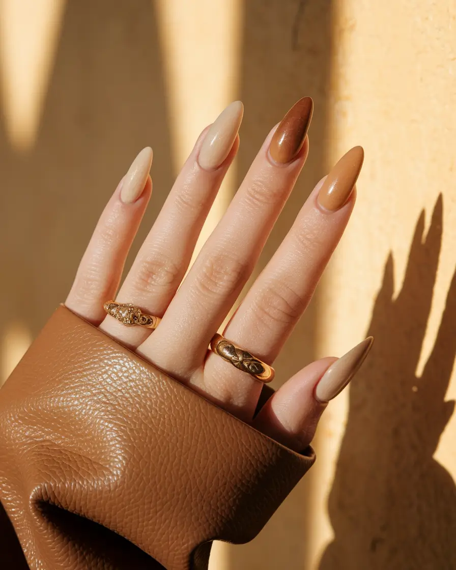 fall almond nails 2025 Caramel Latte Gradient