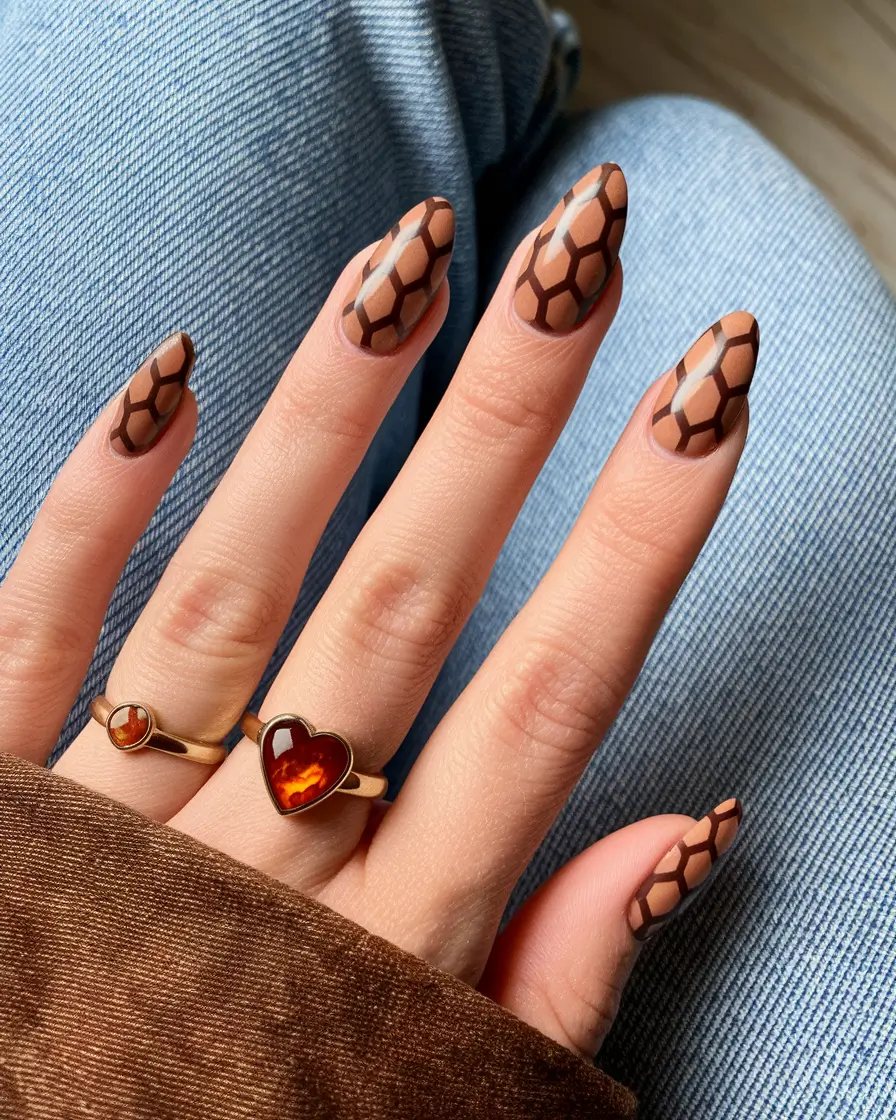 fall almond nails 2025 Warm Leopard Geometry