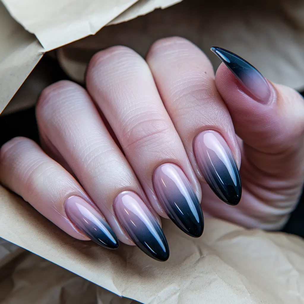 fall almond nails 2025 Smoky Black Fade