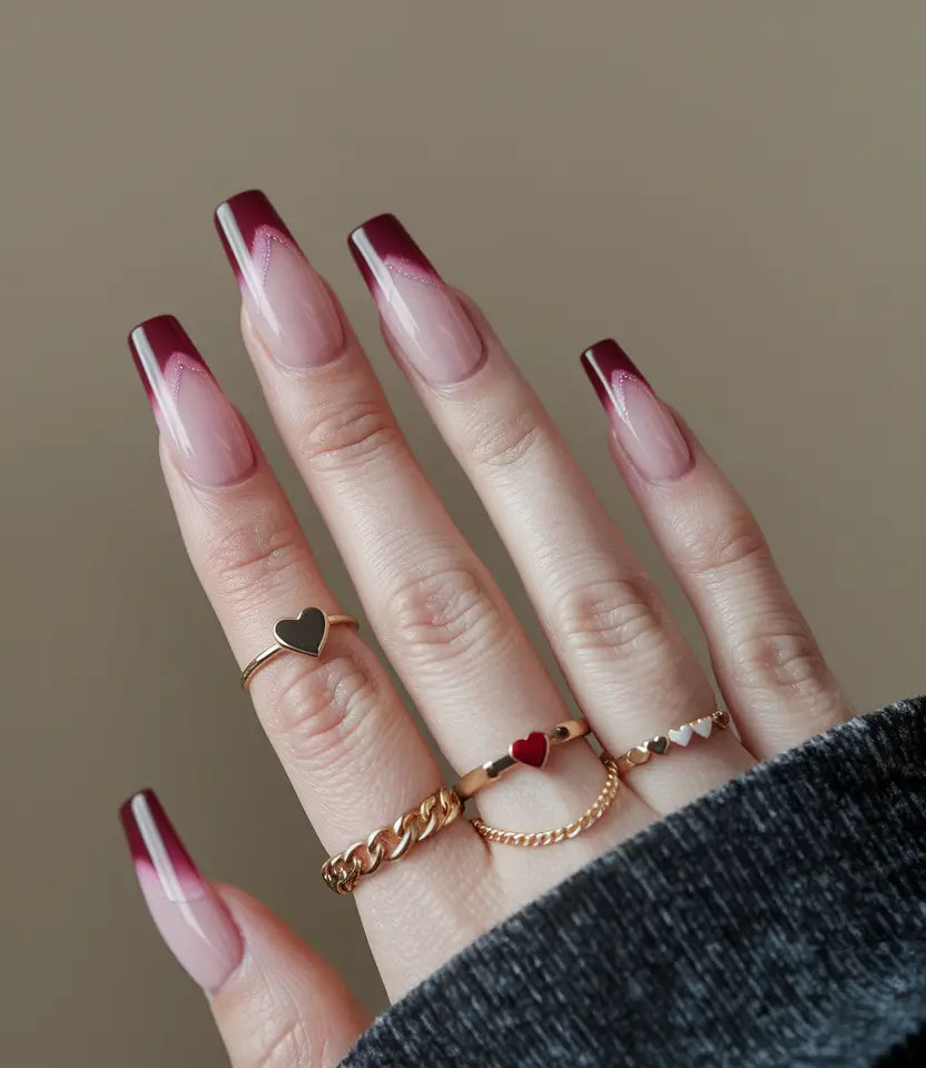 fall ballerina nails 2025 Deep Wine-Toned French Twist