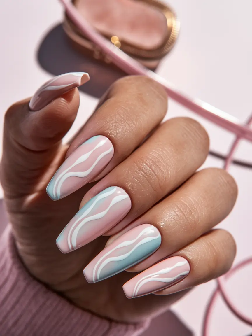 fall ballerina nails 2025 Pastel Swirls of Calm