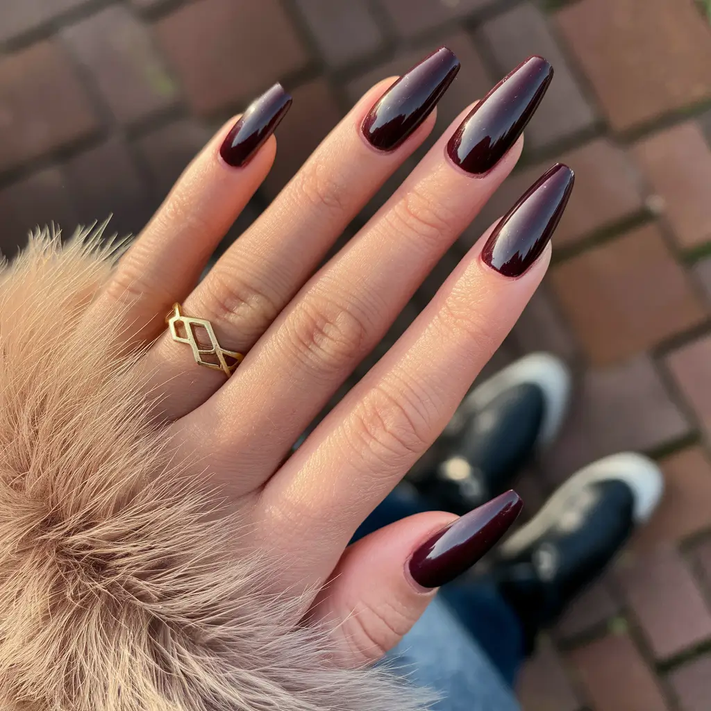 fall ballerina nails 2025 Deep Burgundy Allure