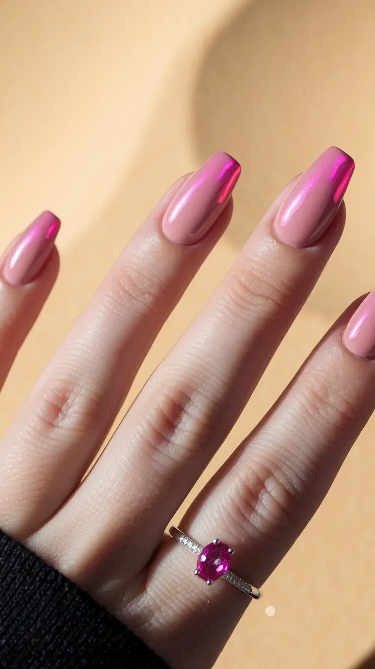 fall ballerina nails 2025 Rose Chrome Glow