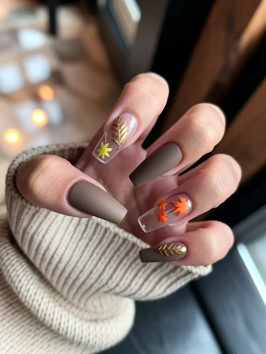 fall ballerina nails 2025 Autumn Leaf Elegance