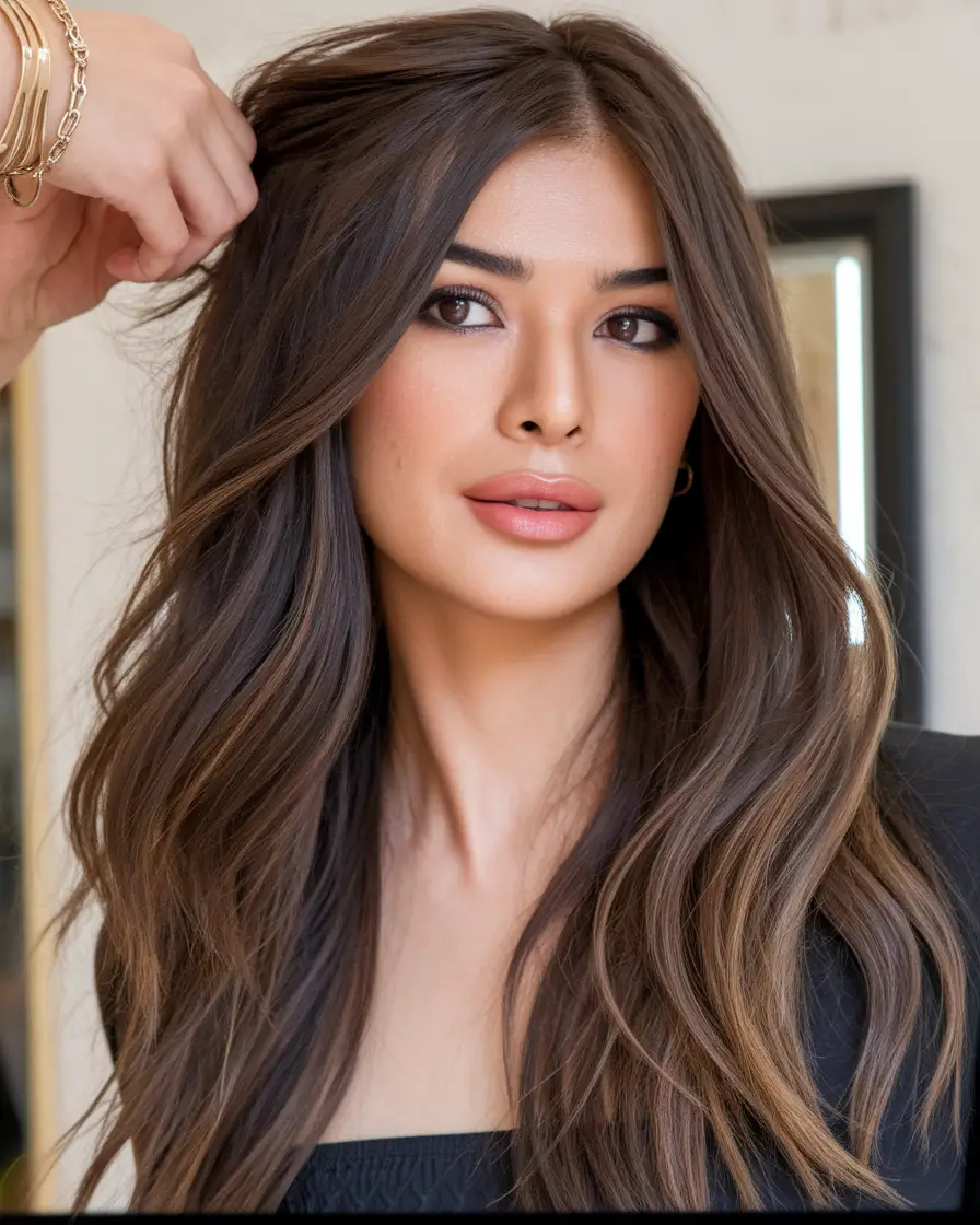 Fall brown hair color ideas 2025 Soft Chestnut Layers with Subtle Highlights